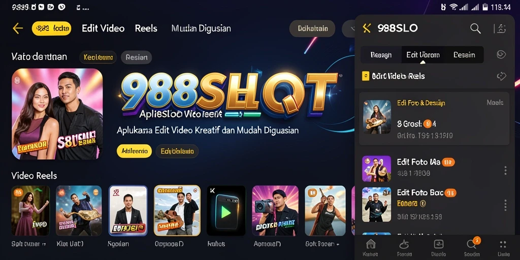 Tampilan antarmuka utama aplikasi 988SLOT saat mengedit video reels.