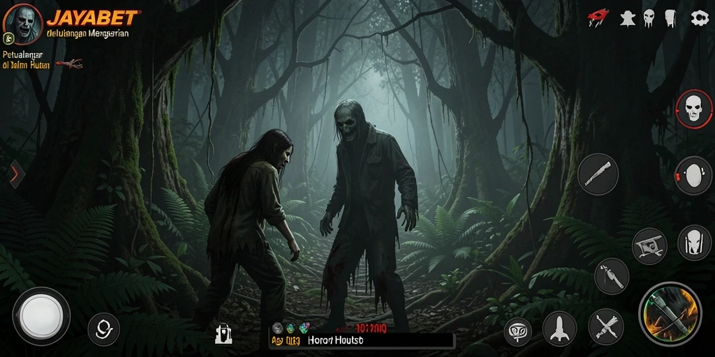Antarmuka JAYABET menampilkan suasana hutan yang mencekam.