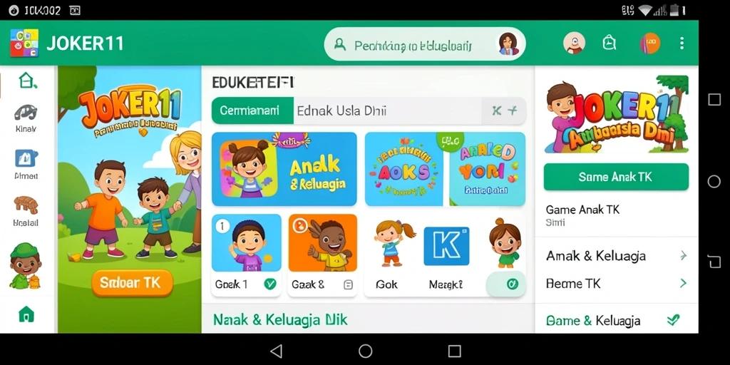 Antarmuka JOKER11 yang ceria dan menarik untuk anak-anak.