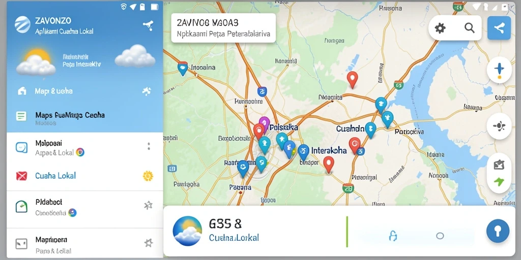 Tampilan antarmuka ZAVONZO menampilkan cuaca lokal dengan jelas.